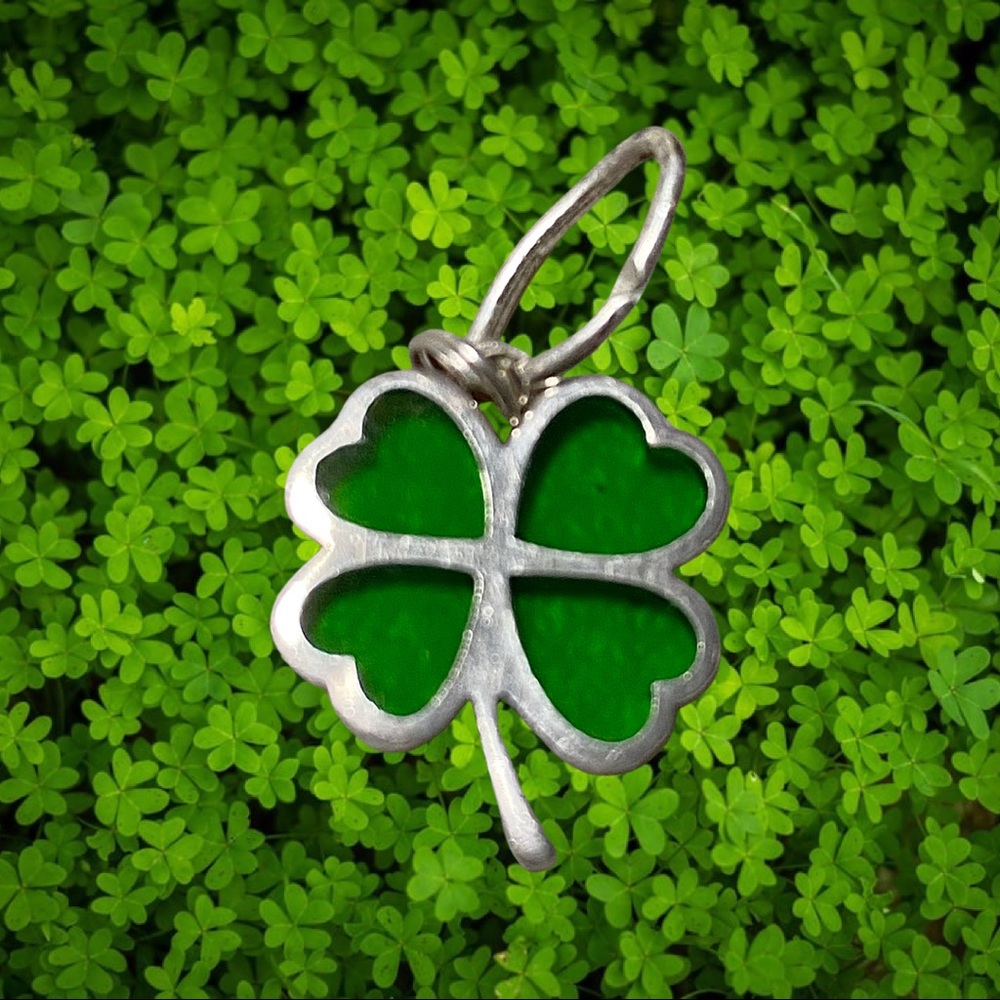 Sterling Silver Plique a Jour Style Clover Charm 3/4 inch